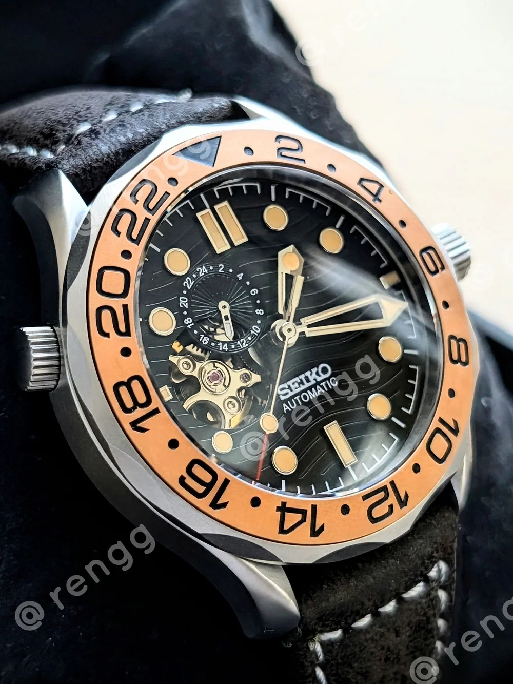 41mm Titanium Seiko Master Men's Automatic Diver Mod Watch Open Heart Sapphire